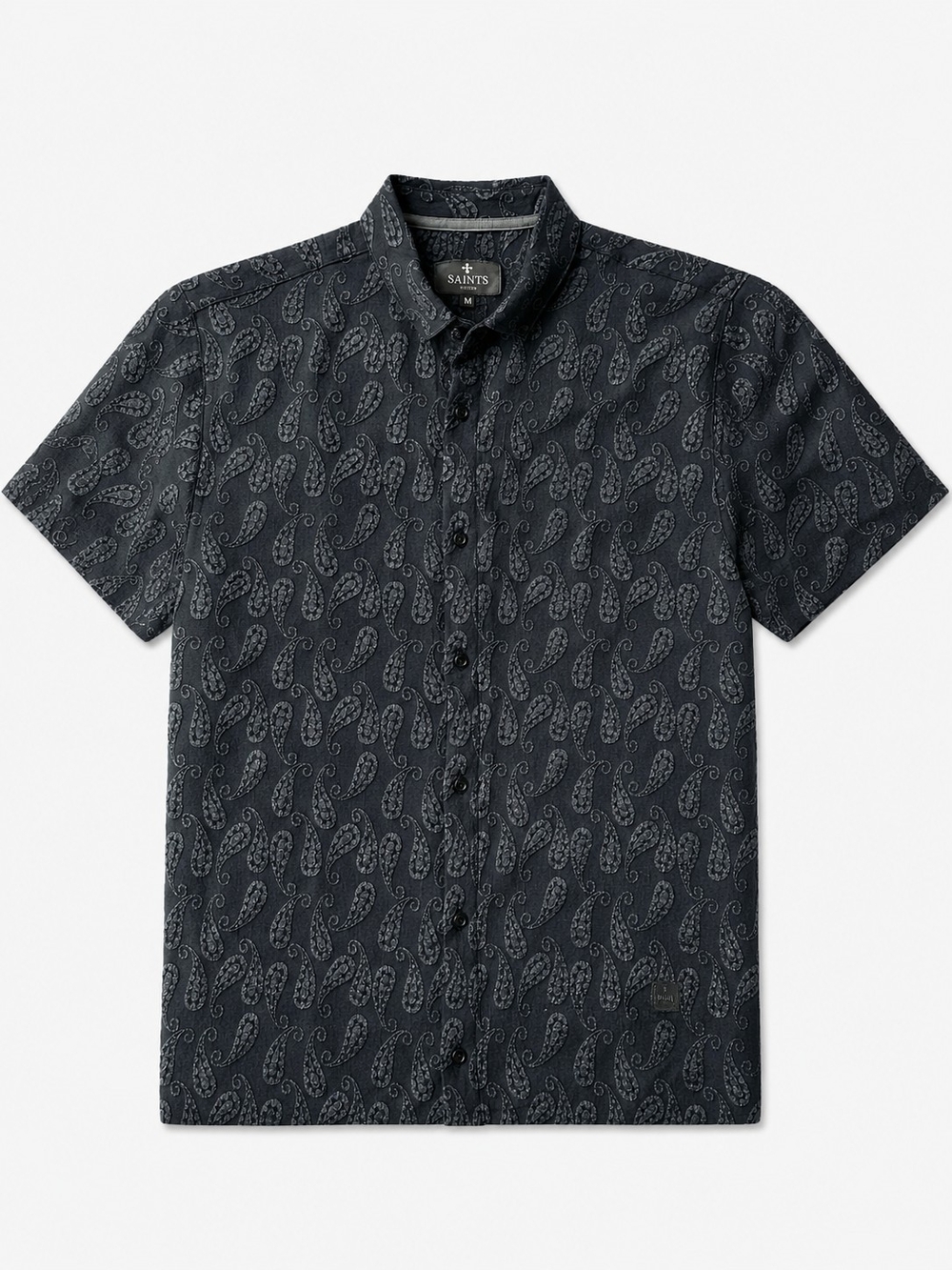 🆕️Saints Studio Paisley Button Up Shirt Mens Medium Black Textured NWT
